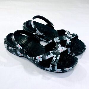 NEW Crocs Meleen Crossband Sandals Wmns 11 Black Floral Slingback Comfort Beach